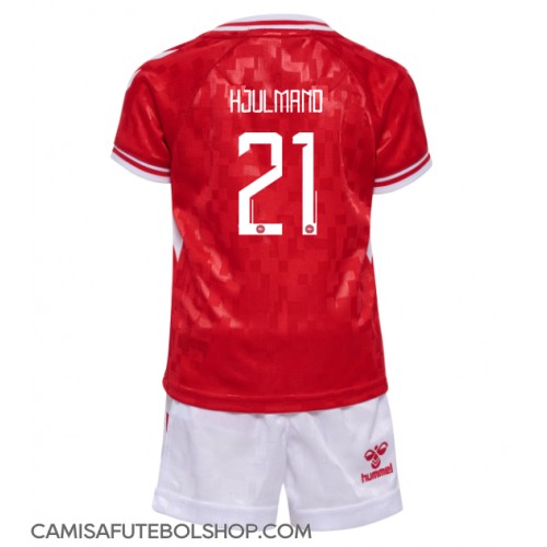 Camisa de time de futebol Dinamarca Morten Hjulmand #21 Replicas 1º Equipamento Infantil Europeu 2024 Manga Curta (+ Calças curtas)